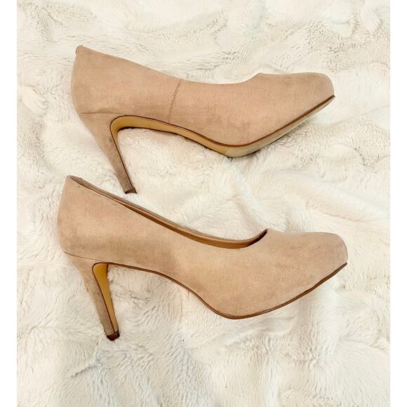 MADDEN GIRL Suede Pumps Tan Beige JELSEY Shoes Women's Size 6.5 Faux High Heel - Picture 5 of 8
